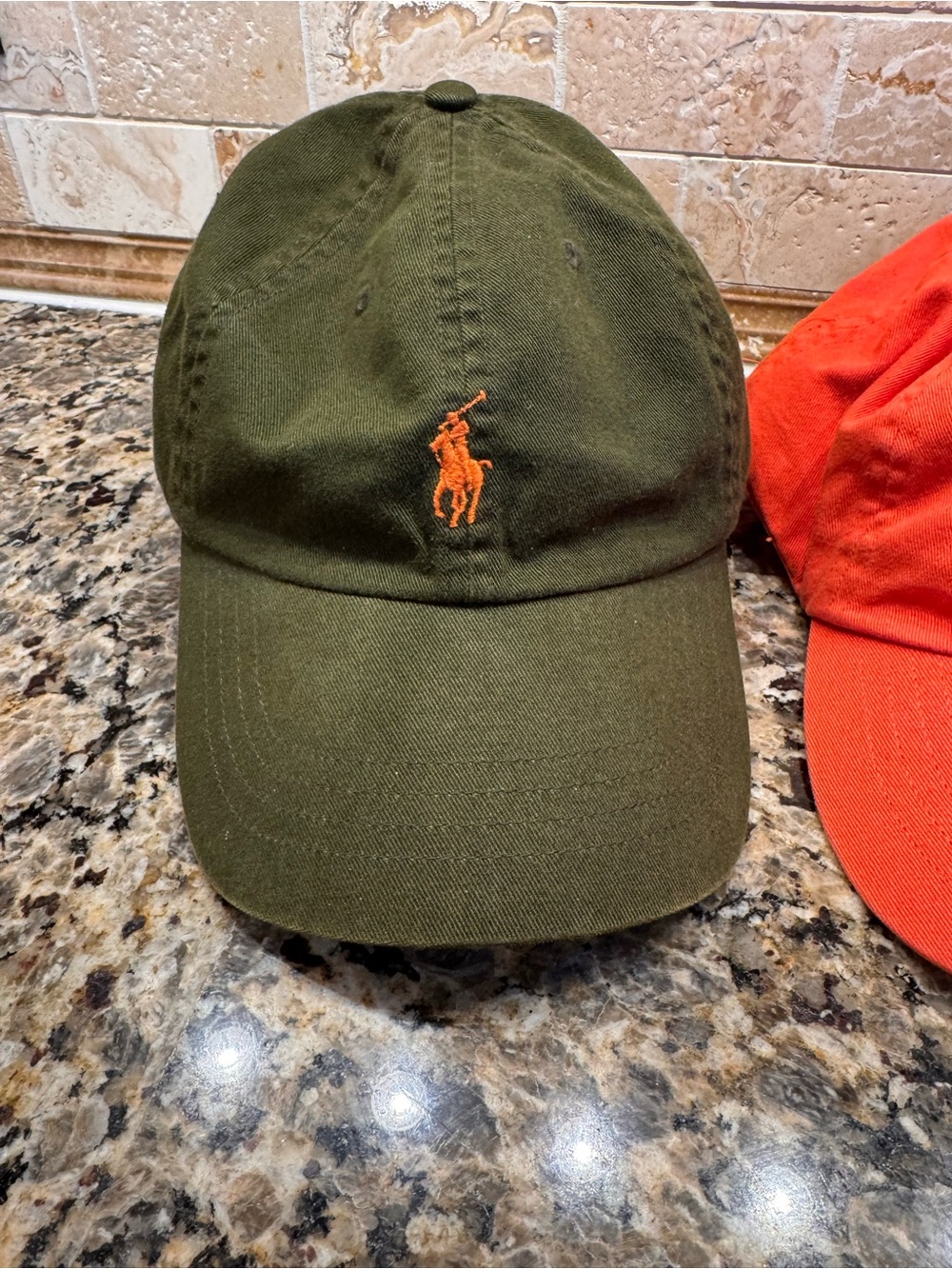 (2) Ralph Lauren Baseball Caps Olive Green & Orange Cotton - Picture 2 of 12